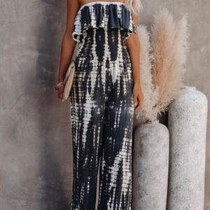 Navy Tie Dye Strapless Jumpsuit